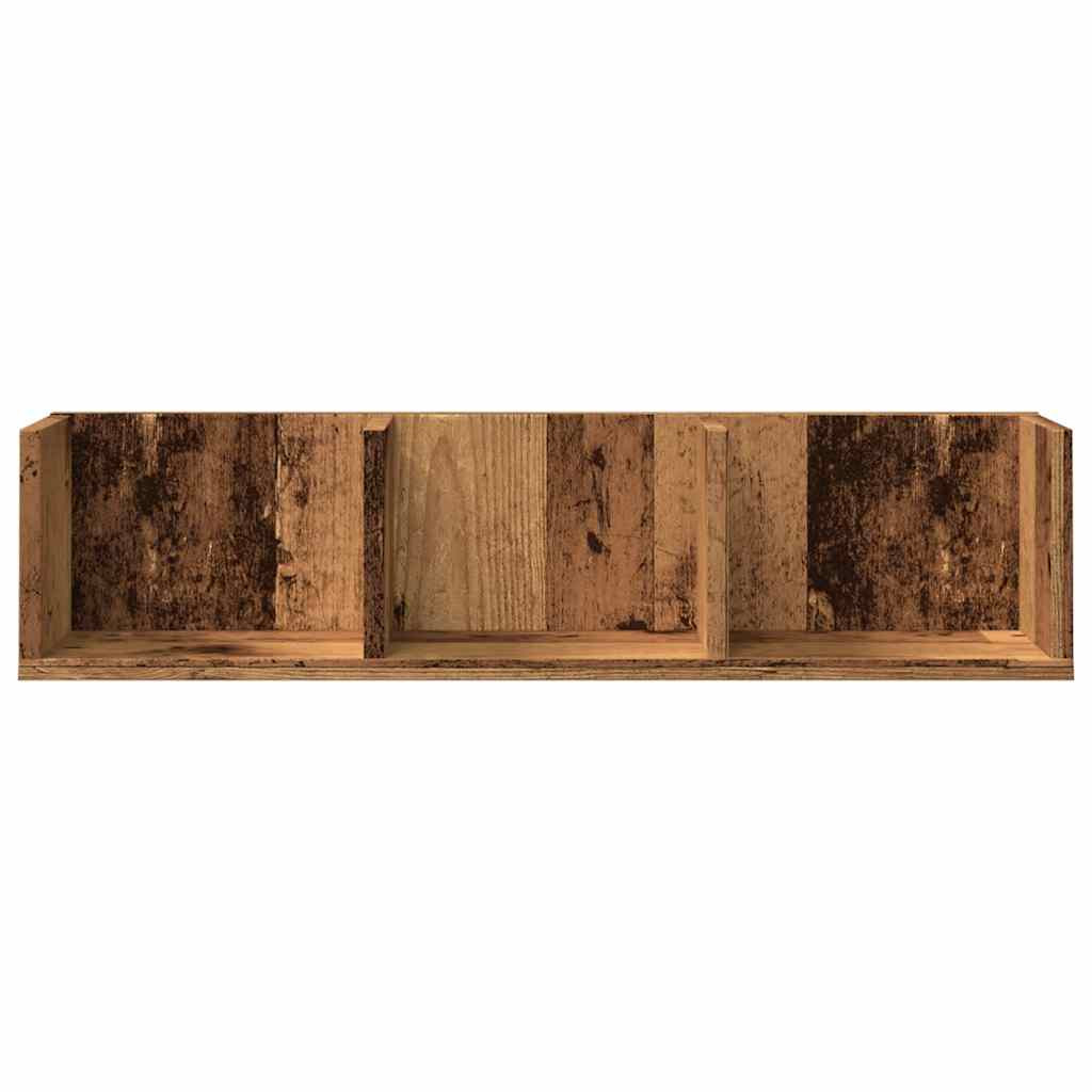 antik fa színű szerelt fa CD-tartó fali polc 75 x 18 x 18 cm