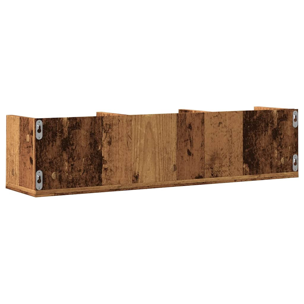 antik fa színű szerelt fa CD-tartó fali polc 75 x 18 x 18 cm