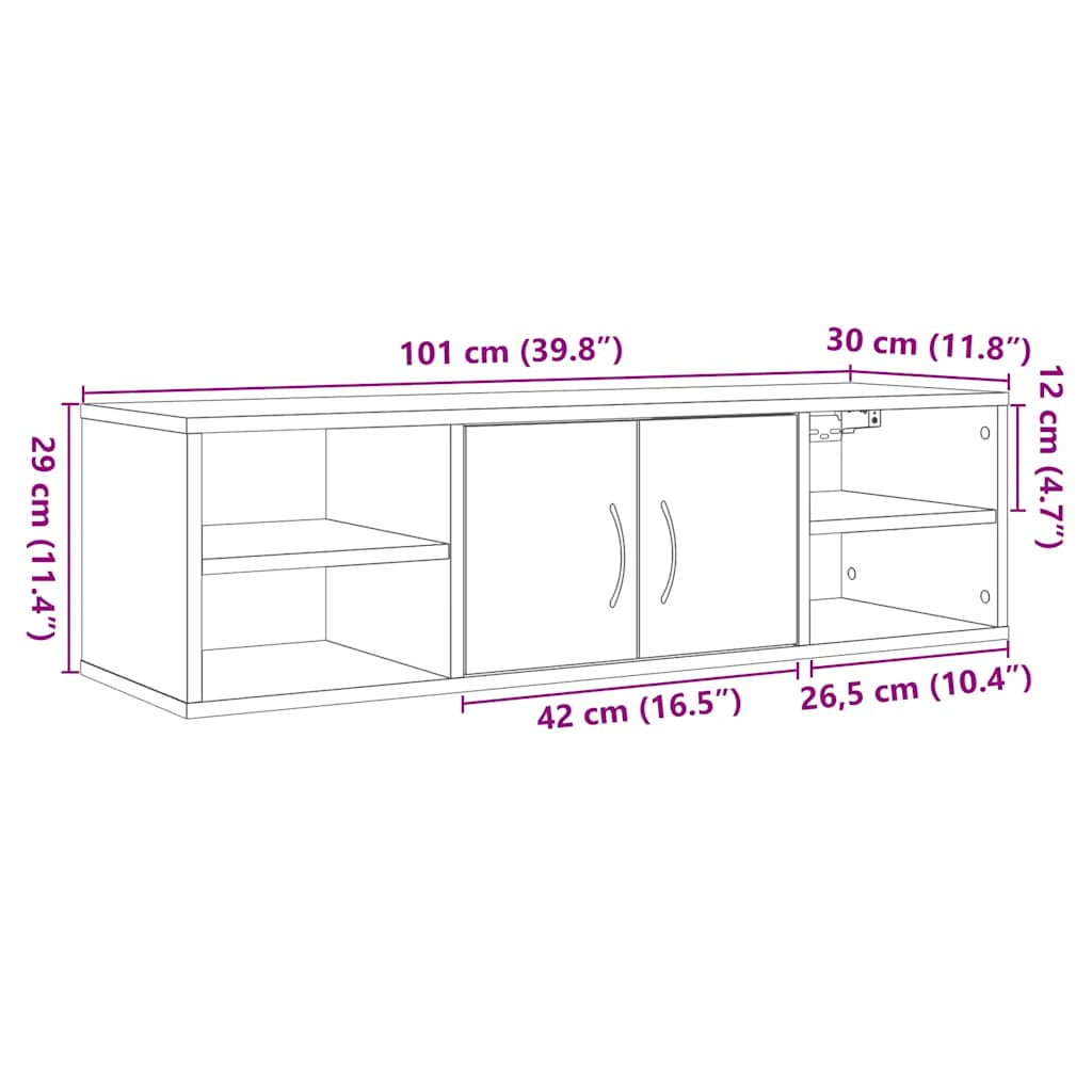 antik fa színű szerelt fa faliszekrény 101x30x29 cm