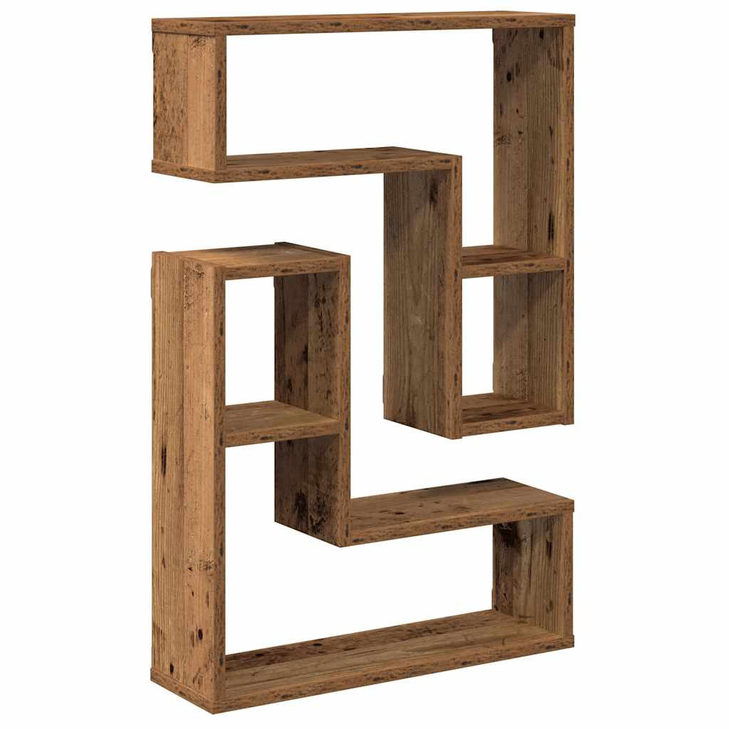 2 db antik fa színű szerelt fa fali kockapolc 50x15x50 cm