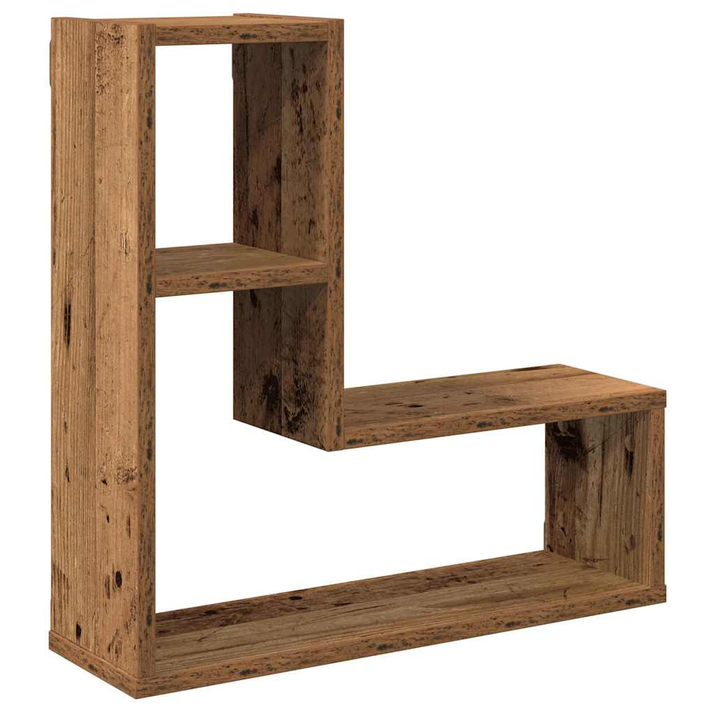 2 db antik fa színű szerelt fa fali kockapolc 50x15x50 cm