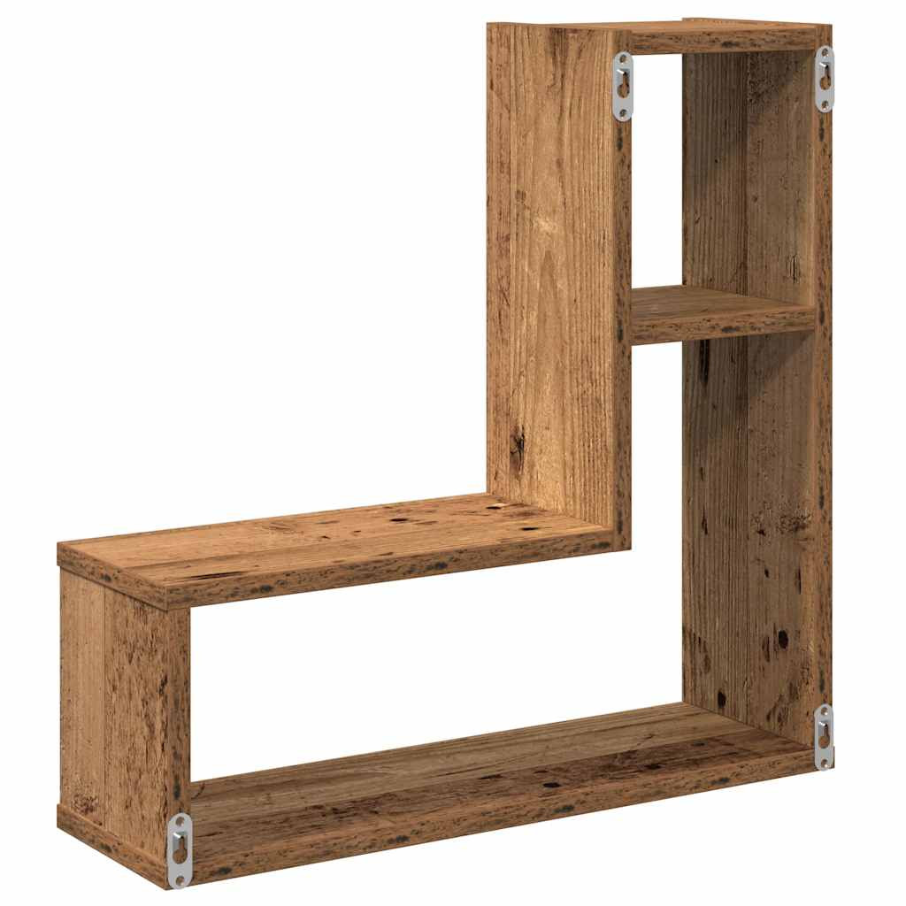 2 db antik fa színű szerelt fa fali kockapolc 50x15x50 cm