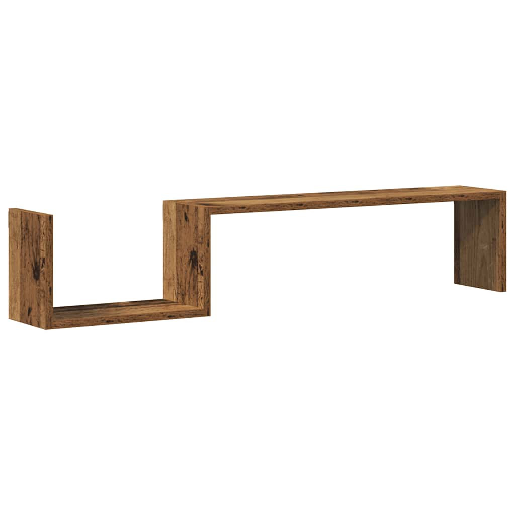 2 db antik fa színű szerelt fa fali polc 100 x 15 x 20 cm