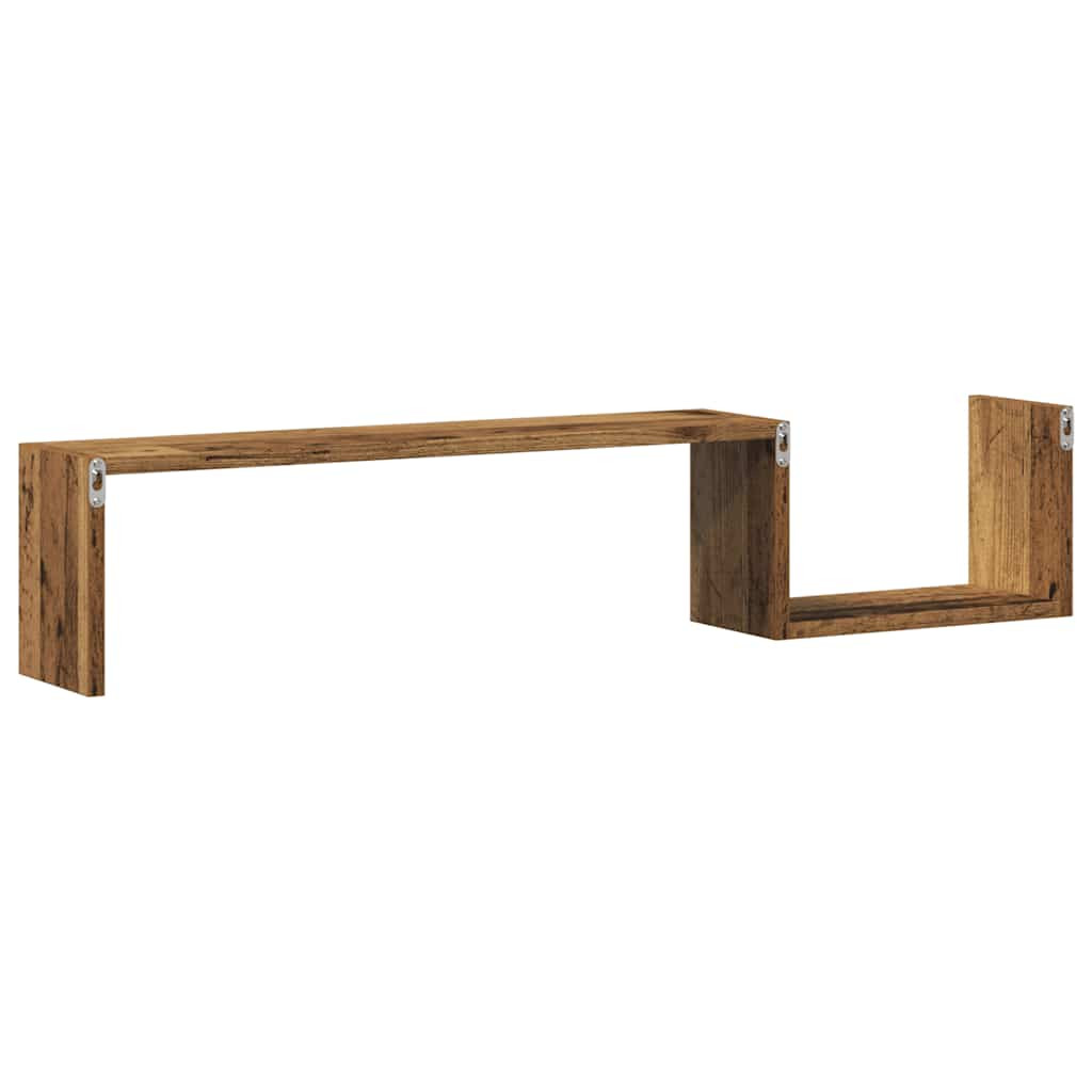 2 db antik fa színű szerelt fa fali polc 100 x 15 x 20 cm