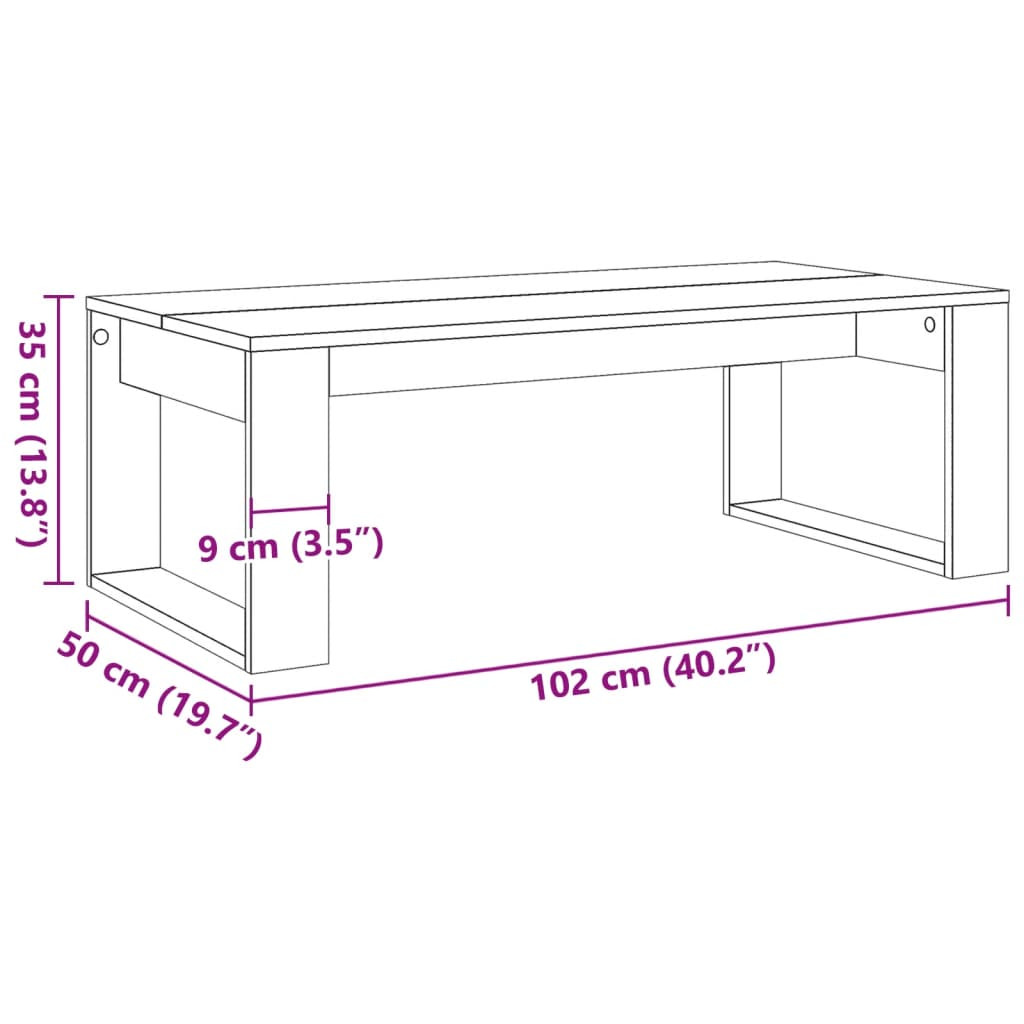 antik fa színű szerelt fa dohányzóasztal 102 x 50 x 35 cm