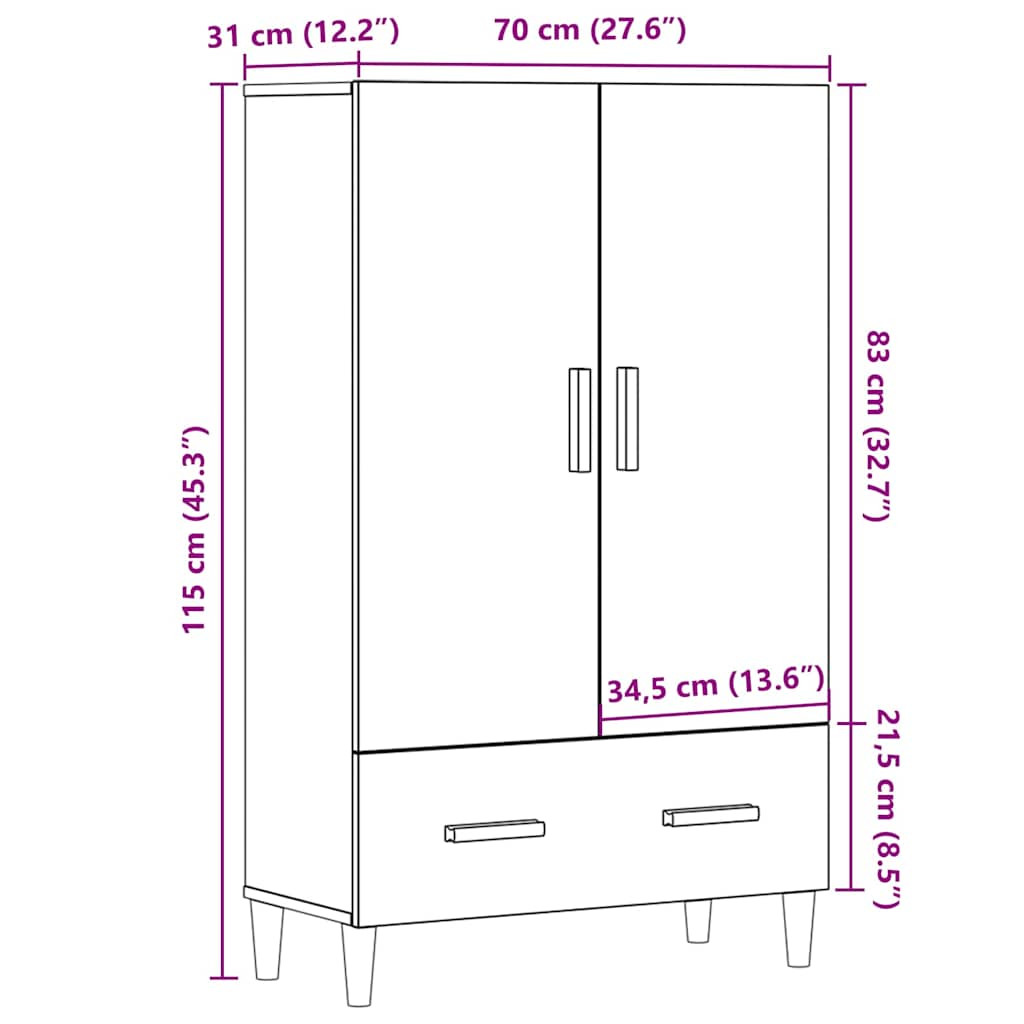 Highboard artisan tölgy 70x31x115 cm gépi úton előállított fa