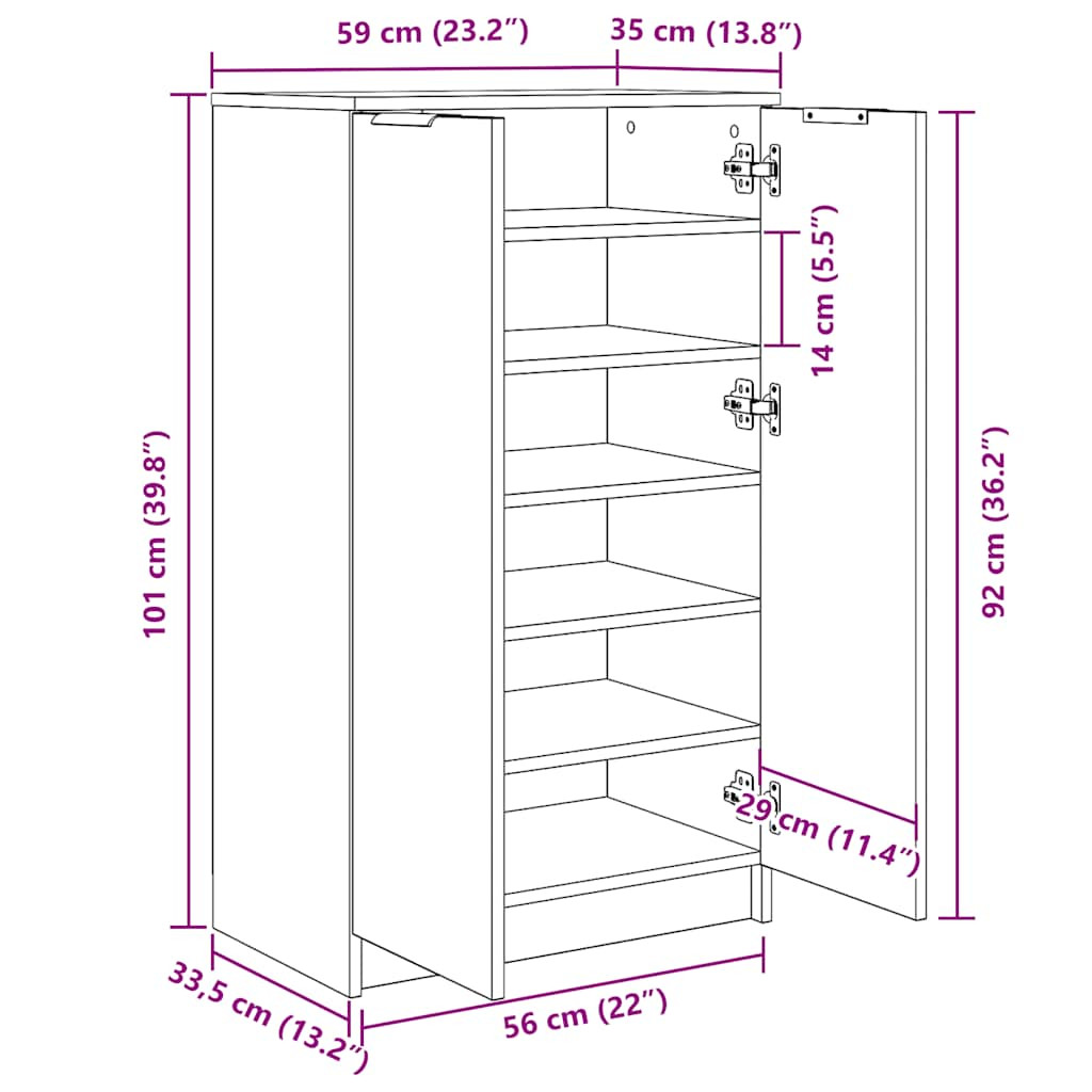 vidaXL antik fa színű szerelt fa cipőszekrény 59 x 35 x 100,5 cm