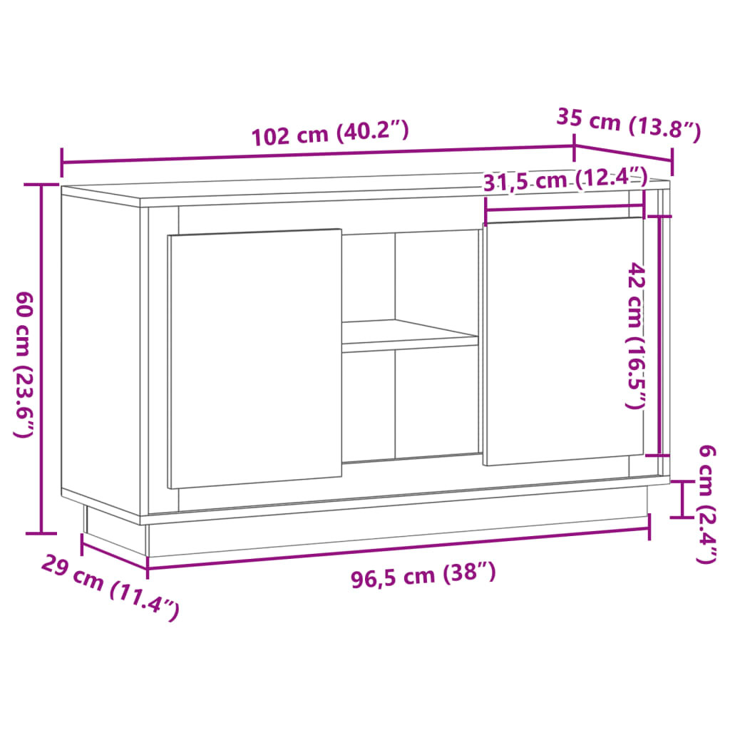 antik fa színű szerelt fa tálalószekrény 102 x 35 x 60 cm