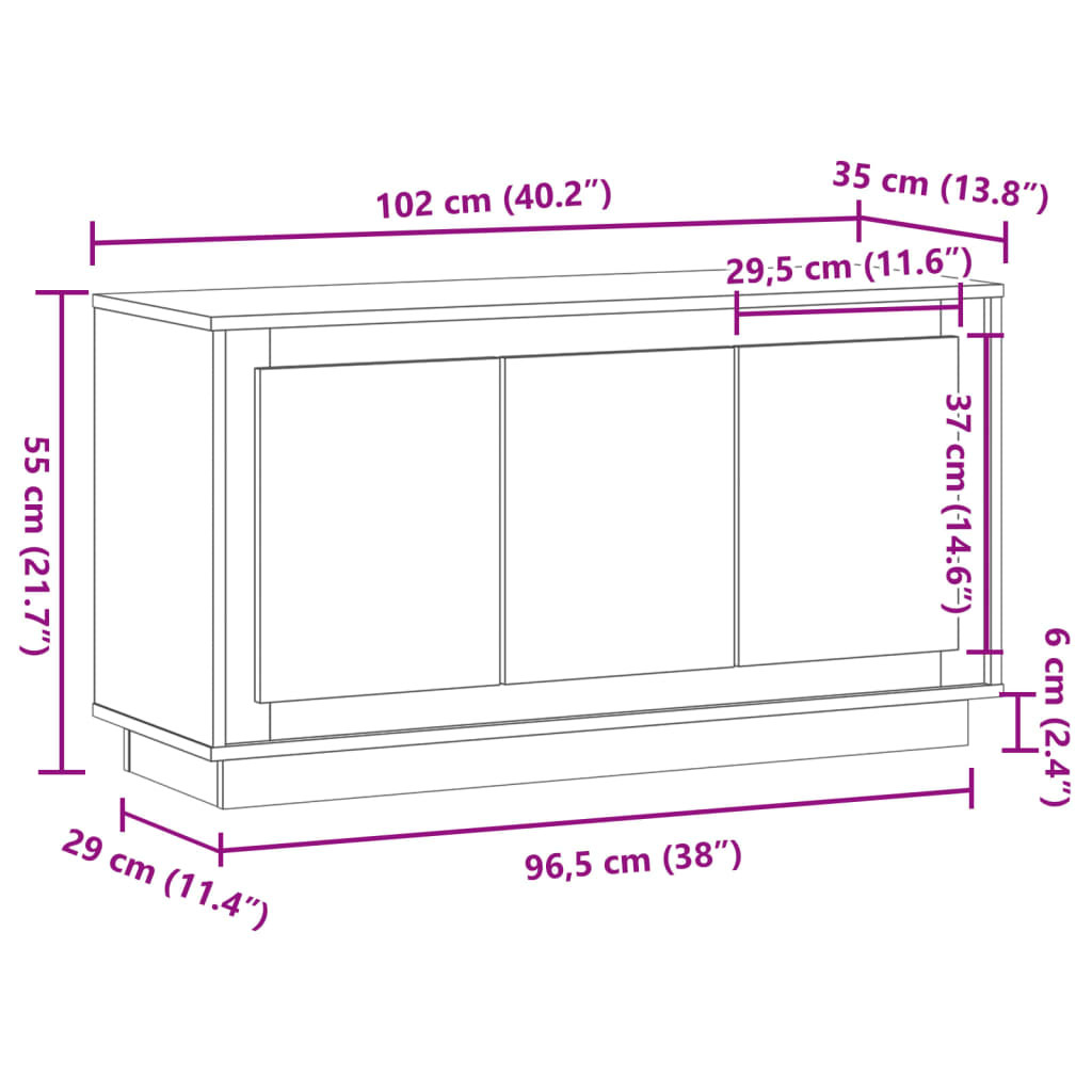 antik fa színű szerelt fa tálalószekrény 102 x 35 x 55 cm