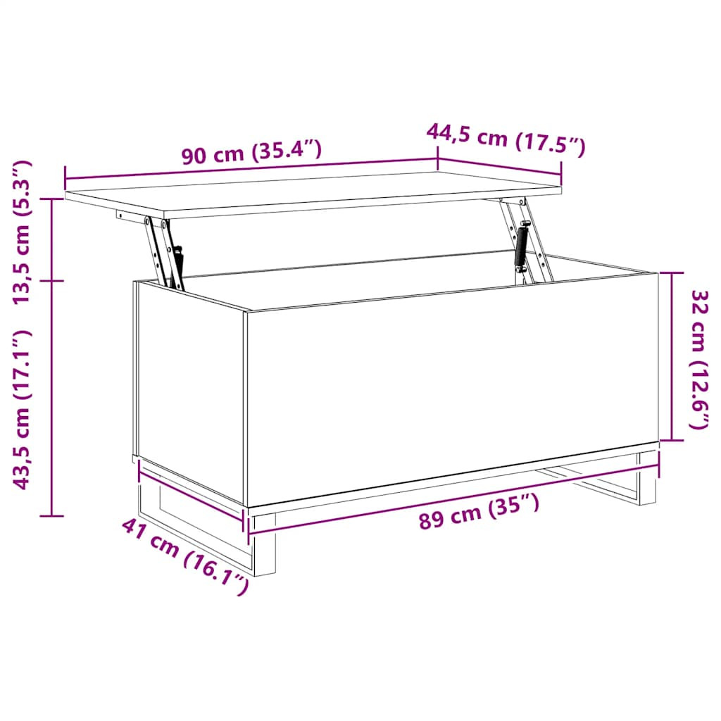 antik fa színű szerelt fa dohányzóasztal 90 x 44,5 x 45 cm