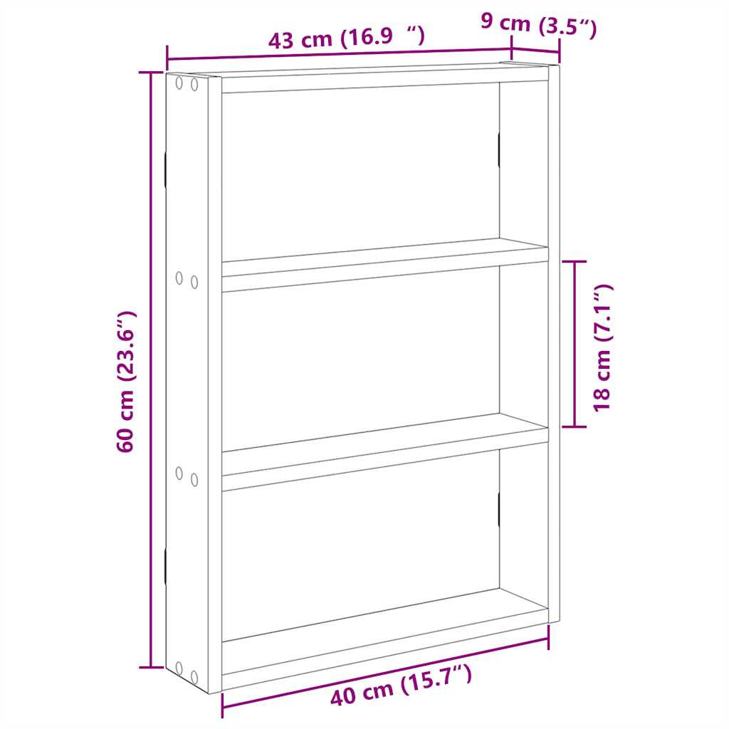 betonszürke szerelt fa fali polc 43 x 9 x 60 cm