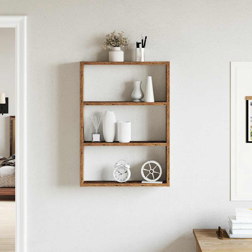 antik fa színű szerelt fa fali polc 43 x 9 x 60 cm