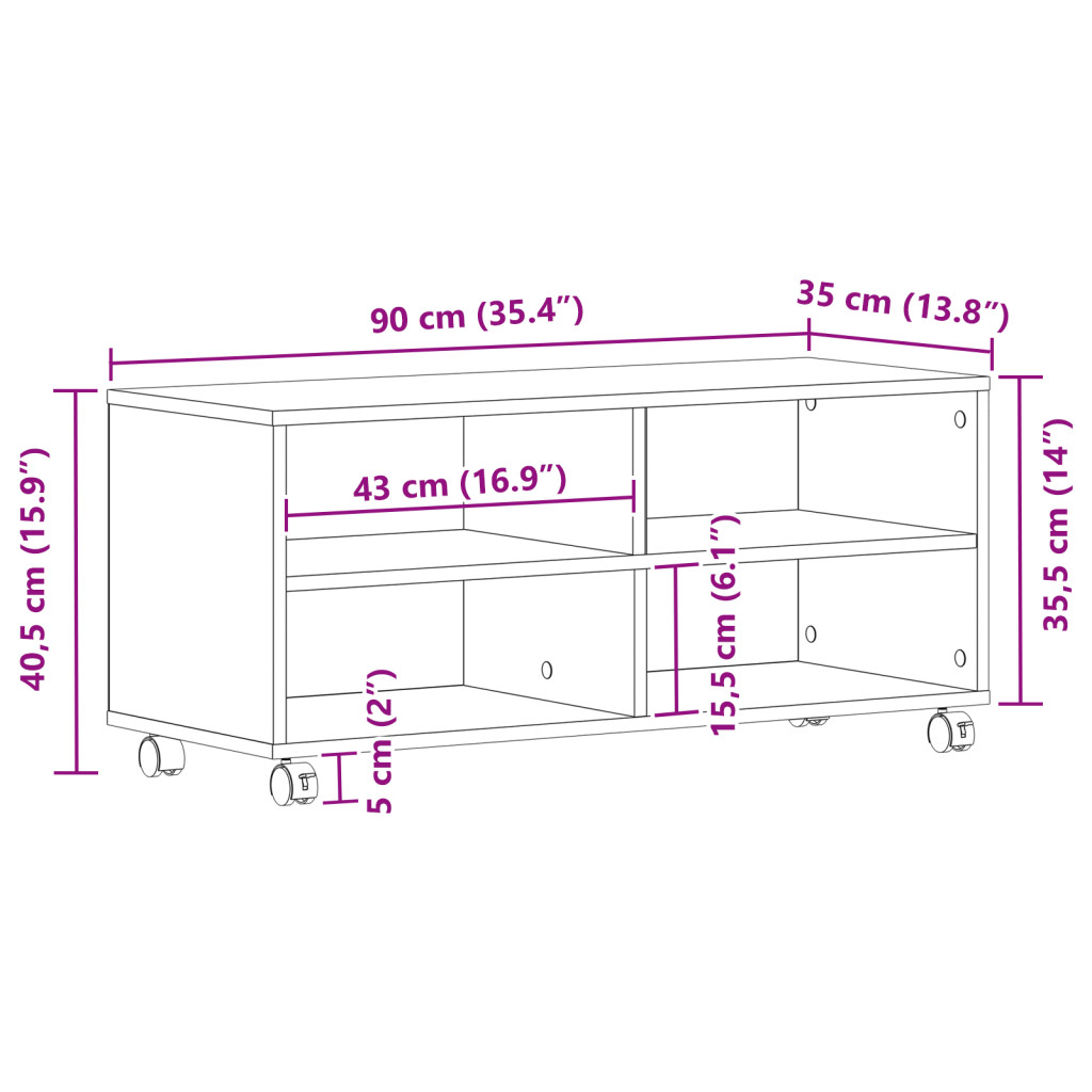 TV Szekrény Fekete 90x35x35 cm Mérnöki Fa