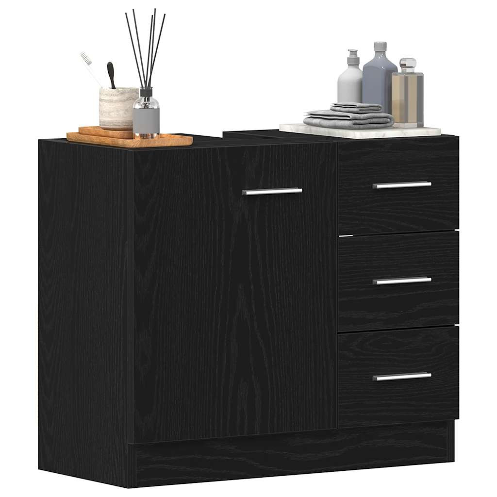 fekete tölgy színű szerelt fa mosdószekrény 63x30x54 cm