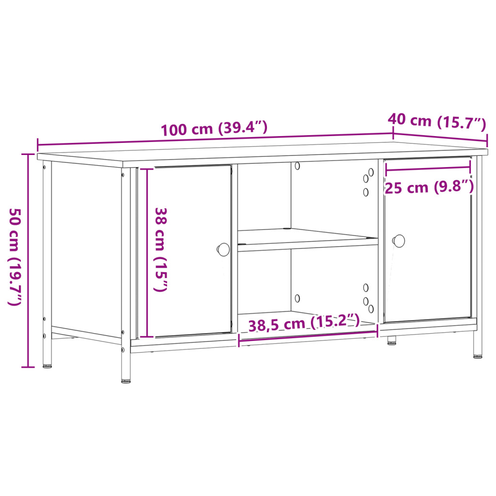 TV Szekrény Régi Fa 100x40x50 cm Műanyag Fa és Acél
