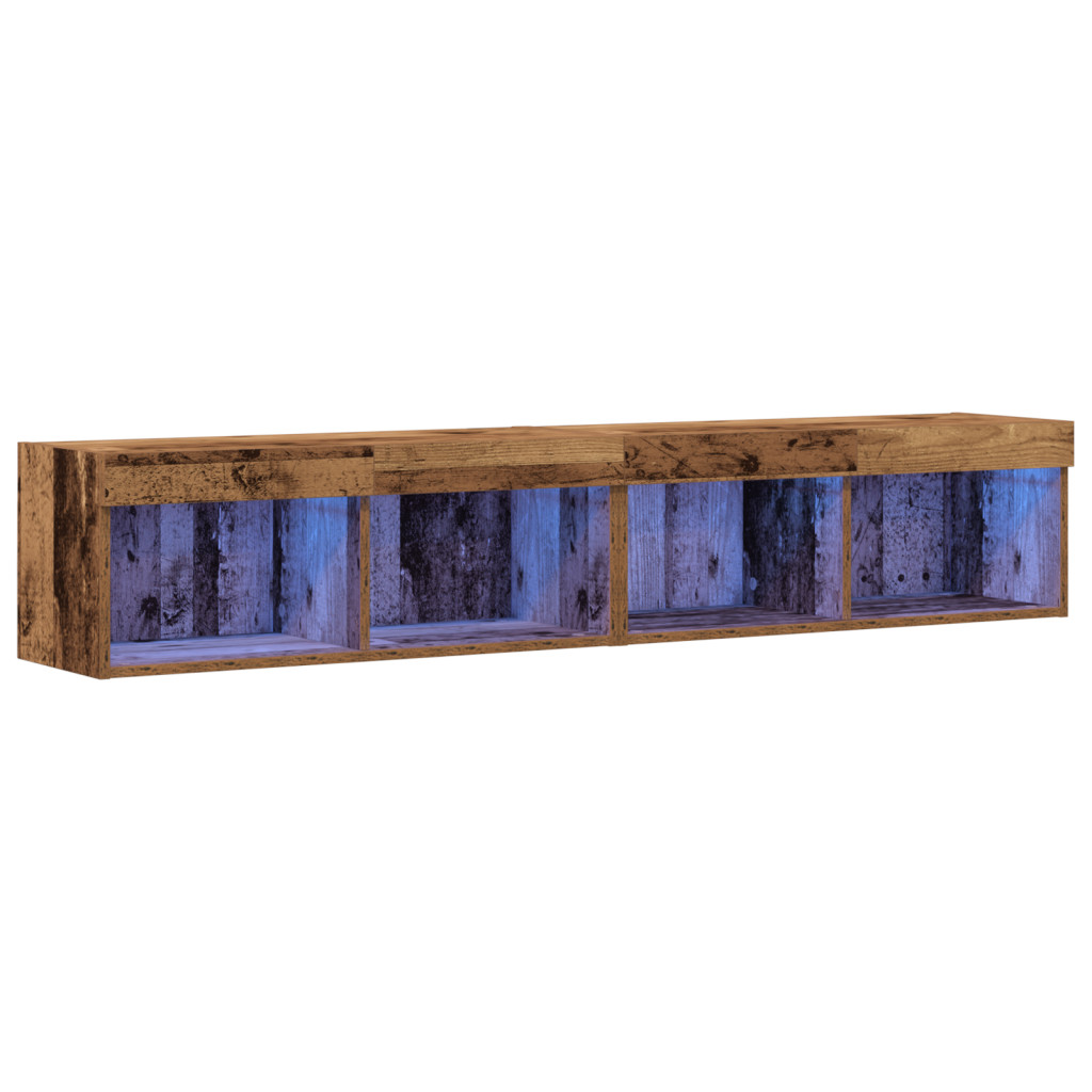 TV Fali Szekrény LED Világítással 2 db Régi Fa 80x30x30 cm