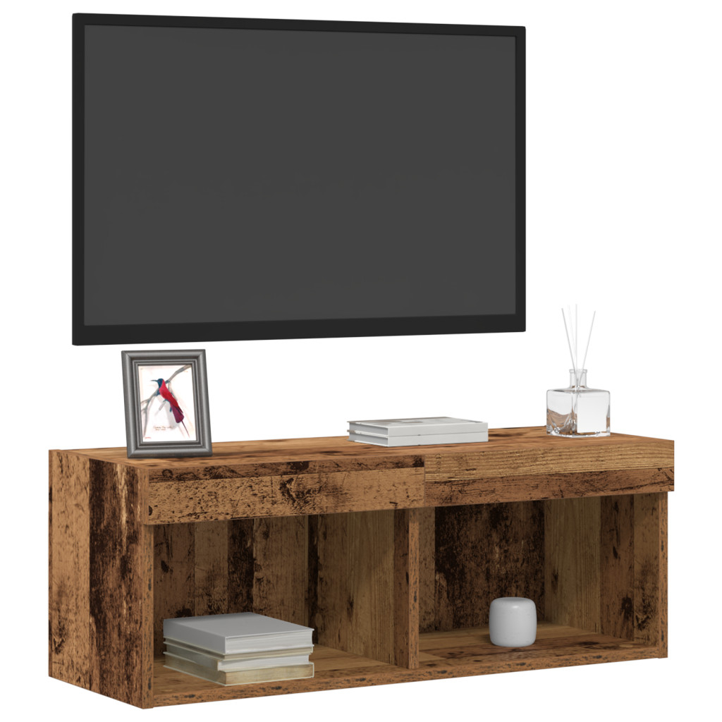 TV Fali Szekrény LED Világítással 2 db Régi Fa 80x30x30 cm