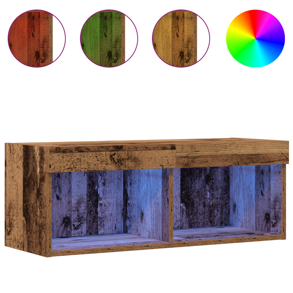 TV Fali Szekrény LED Világítással 2 db Régi Fa 80x30x30 cm