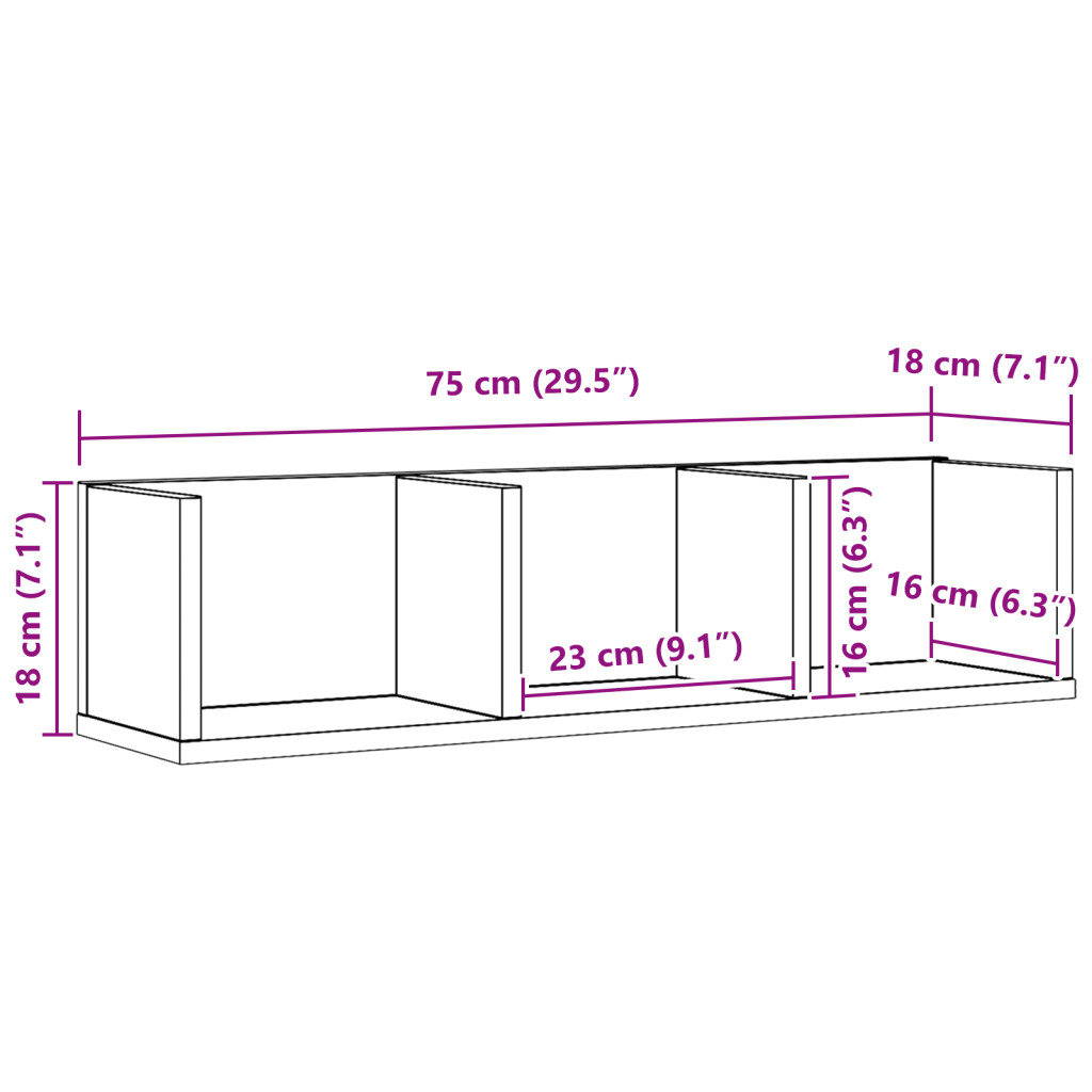 CD Falipolc Fekete Tölgy 75x18x18 cm Mérnöki Fa