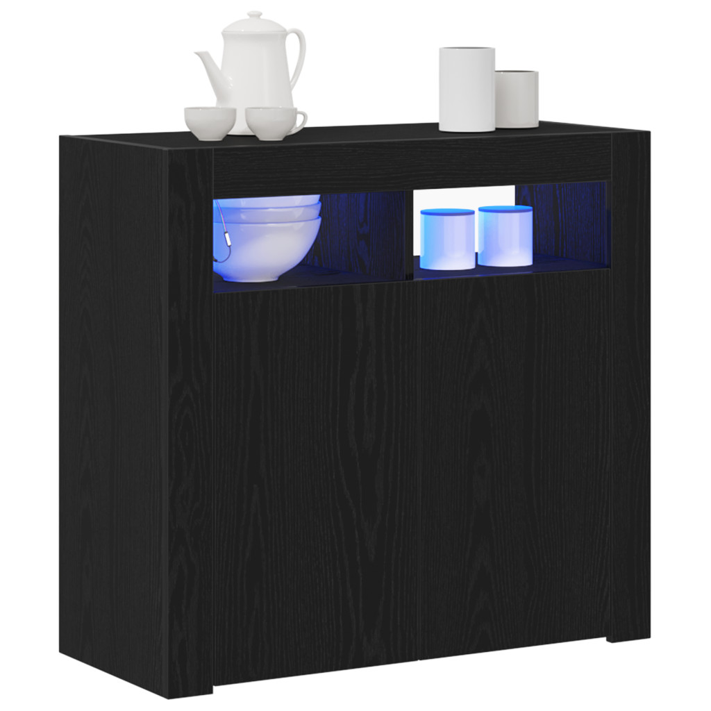 fekete tölgy komód LED világítással, 80x35x75 cm, MDF