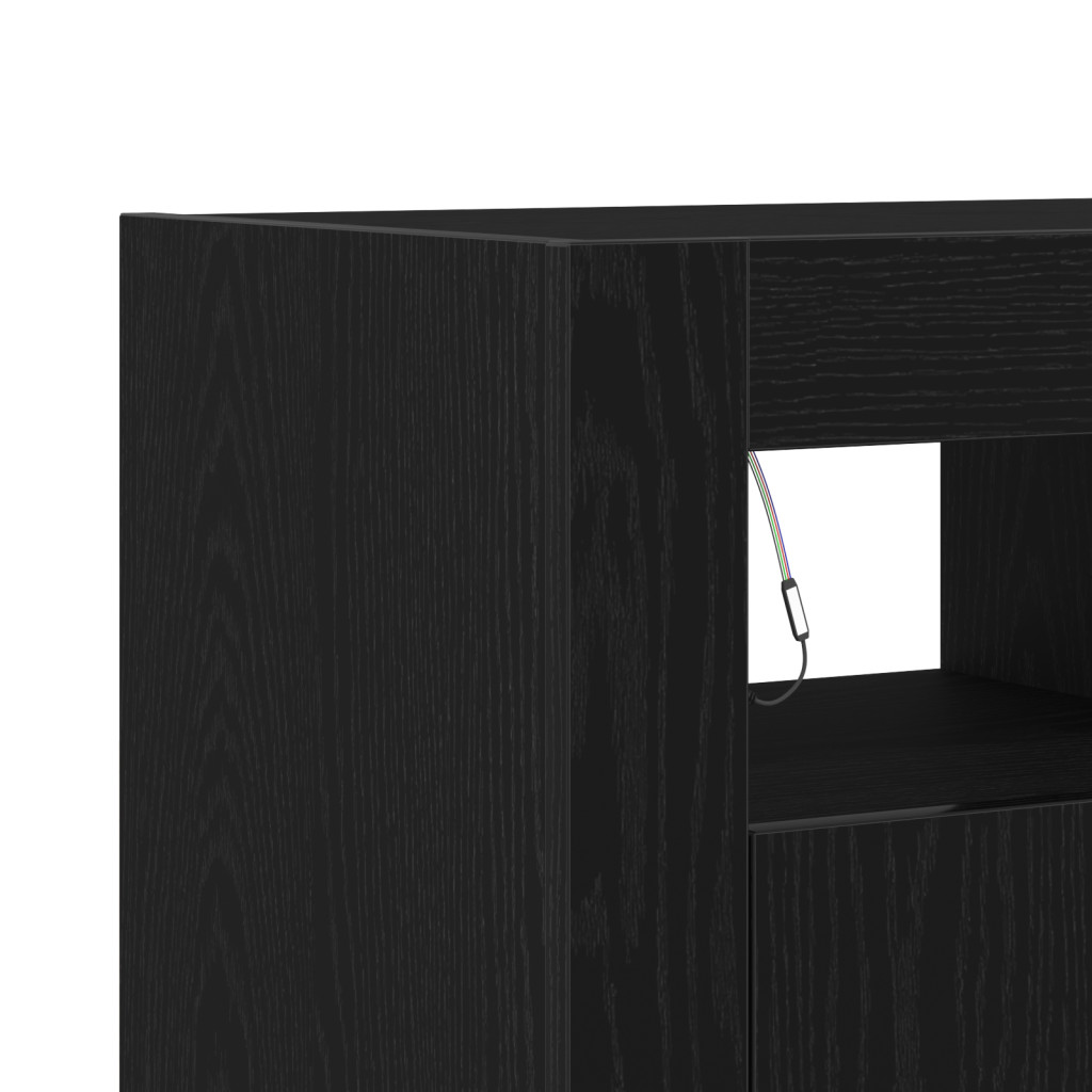fekete tölgy komód LED világítással, 80x35x75 cm, MDF