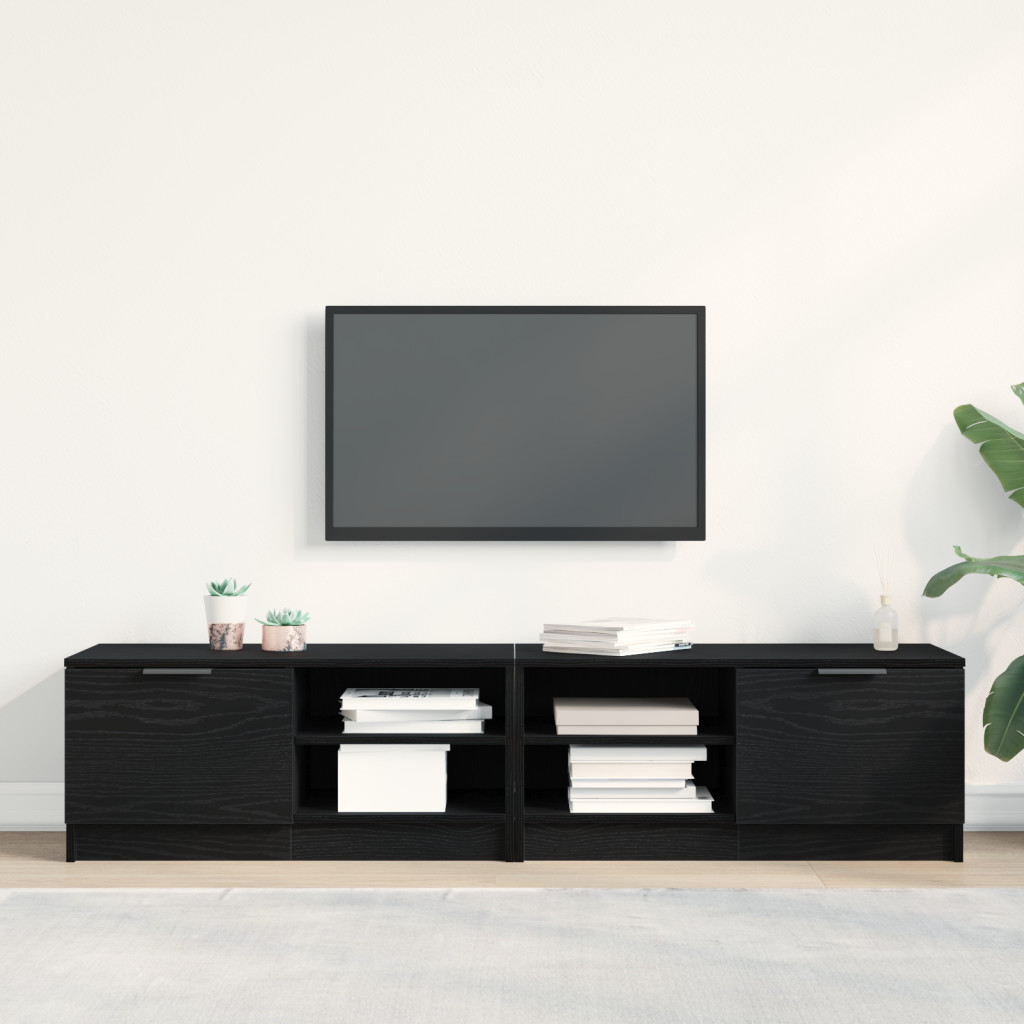 TV Szekrény 2 db Fekete Tölgy 80x35x36,5 cm Feltárt Fa