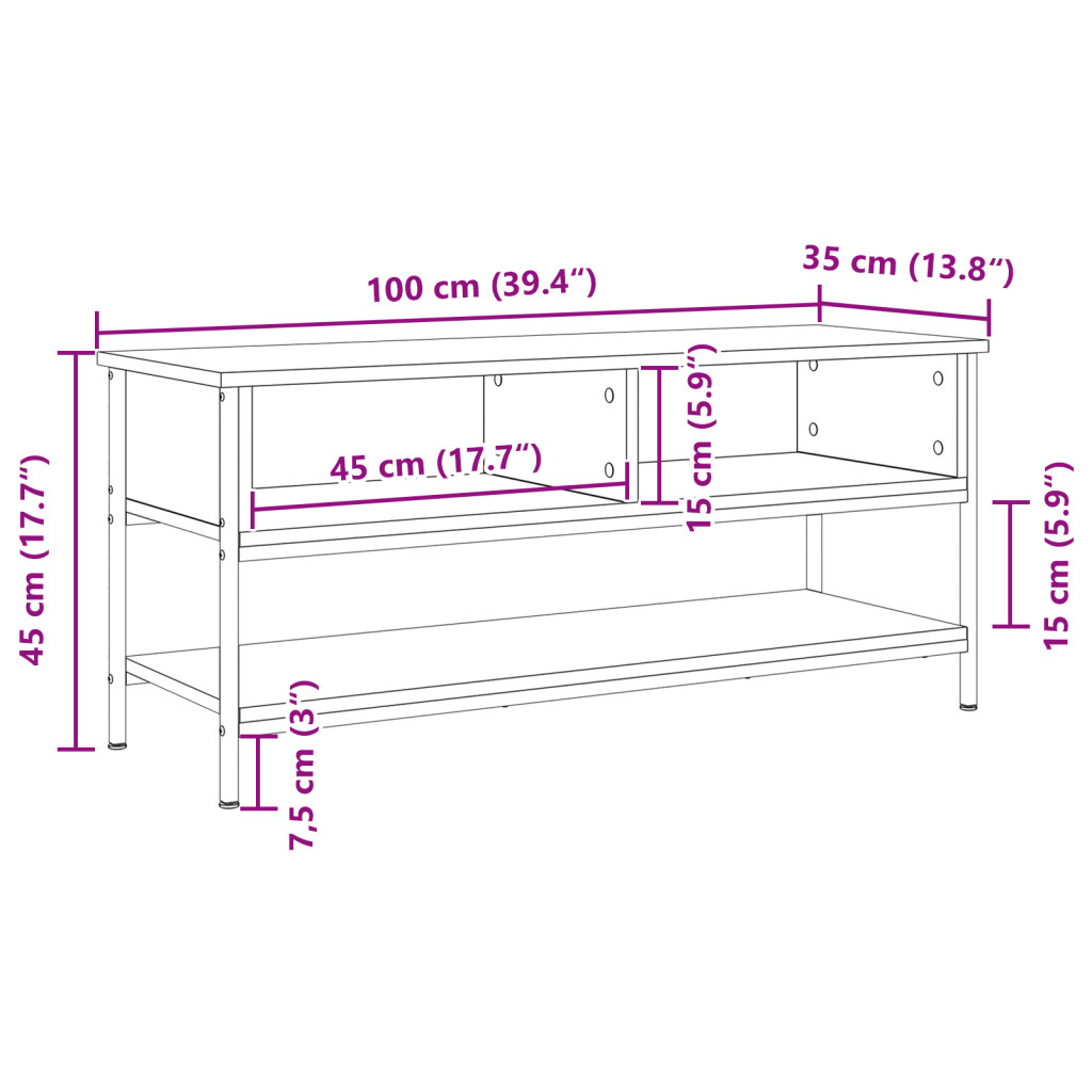 TV Szekrény Régi Fa 100x35x45 cm Műanyag Fa és Acél