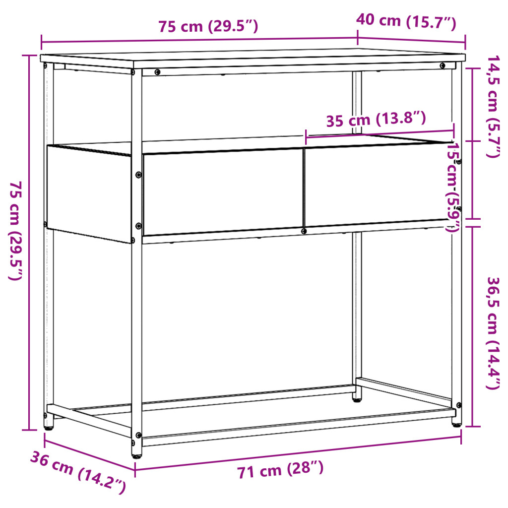 Konzol Asztal Régi Fa 75x40x75 cm Mérnöki Fa és Acél