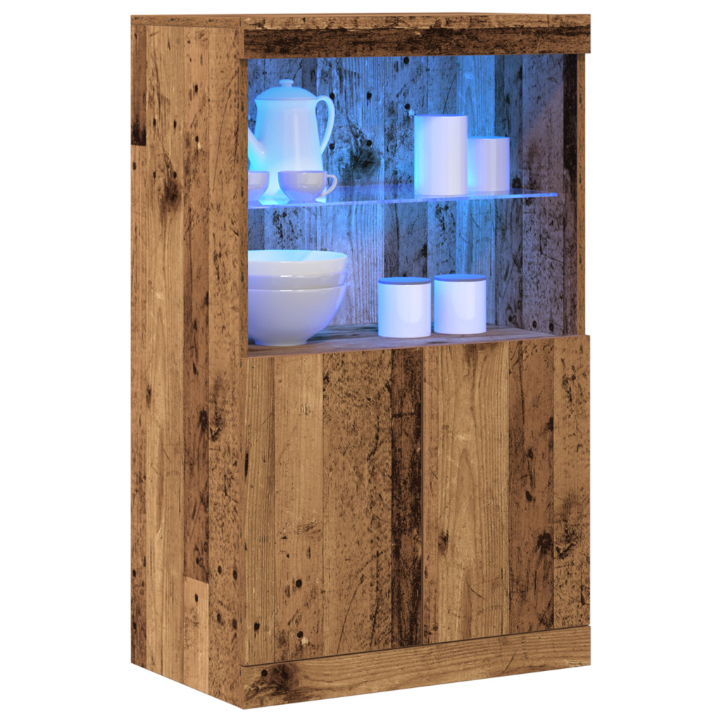 LED világítással ellátott oldalszekrény Régi fa 60x37x100 cm