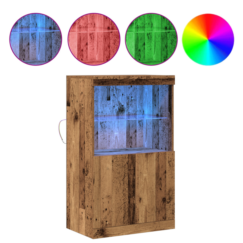 LED világítással ellátott oldalszekrény Régi fa 60x37x100 cm