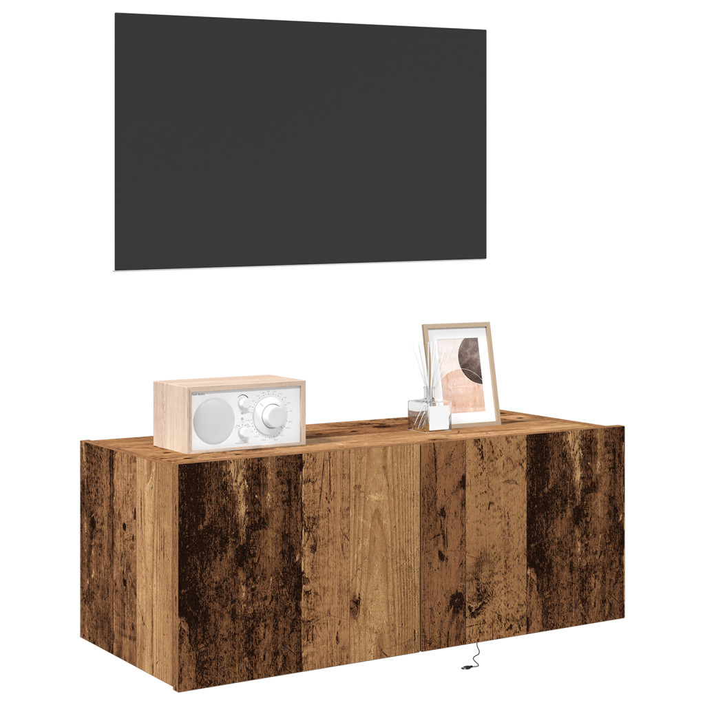 TV Fali Szekrény LED Világítással Régi Fa 80x35x31 cm
