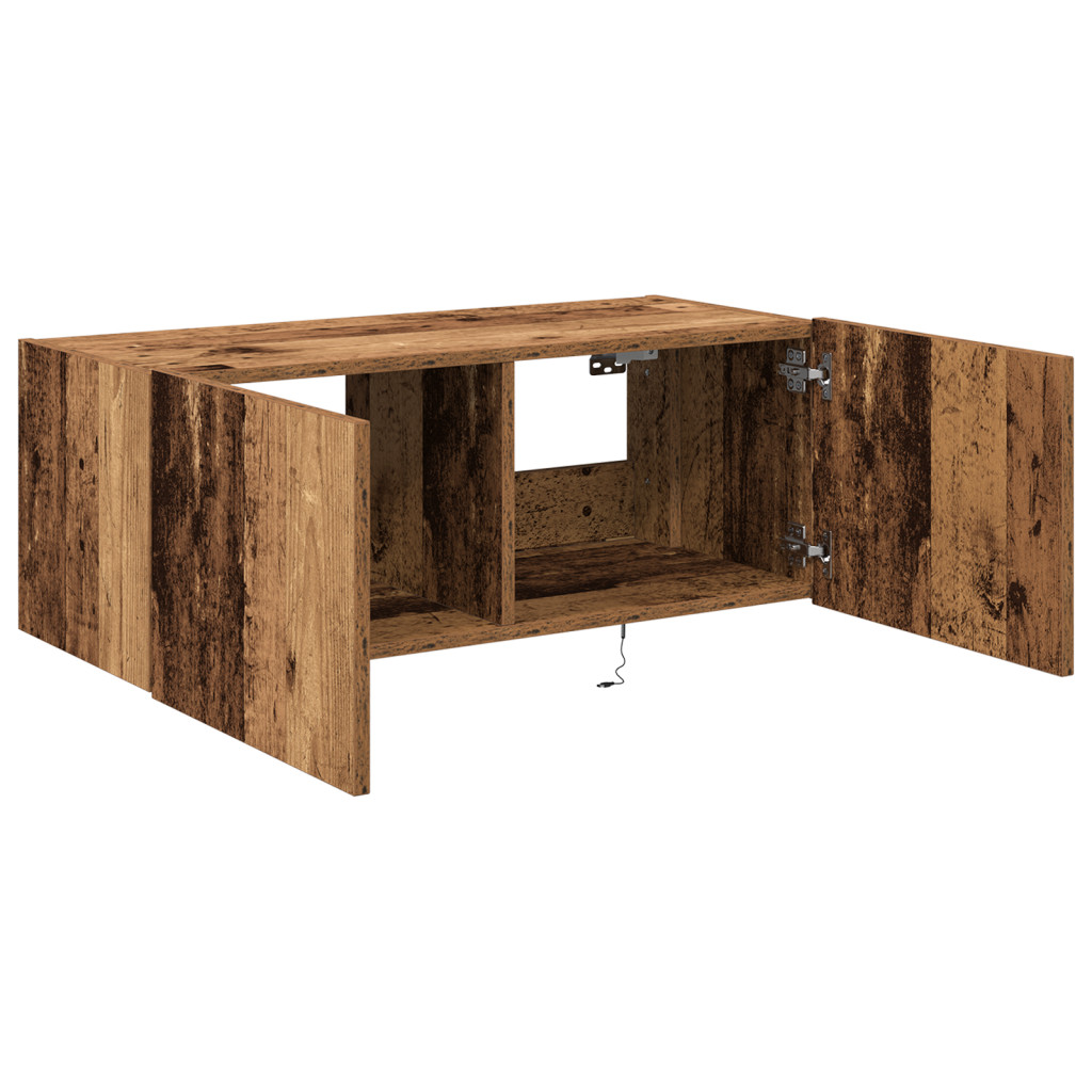 TV Fali Szekrény LED Világítással Régi Fa 80x35x31 cm