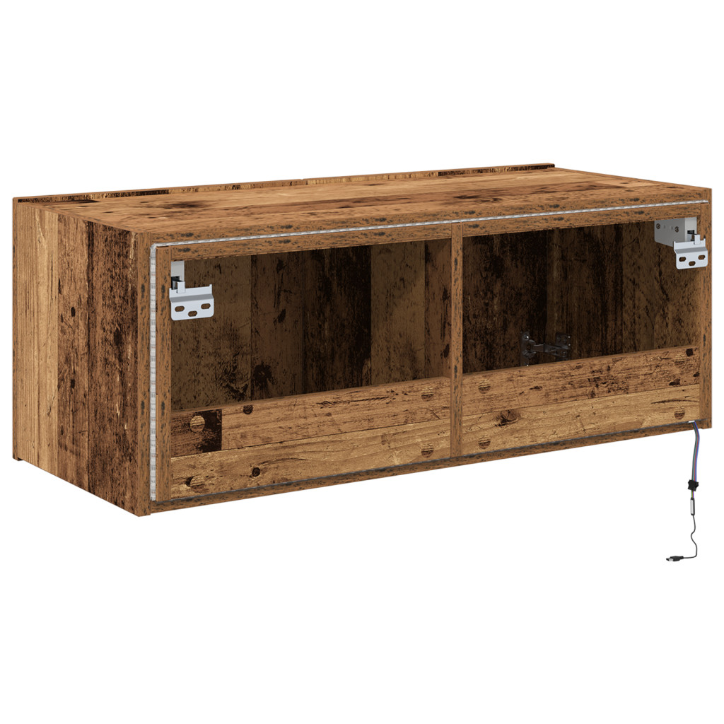 TV Fali Szekrény LED Világítással Régi Fa 80x35x31 cm