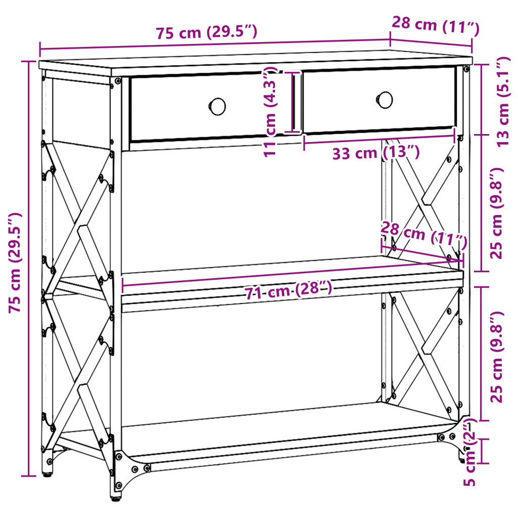 Konferenciaasztal Régi Fa 75x28x75 cm Műgyanta és Acél