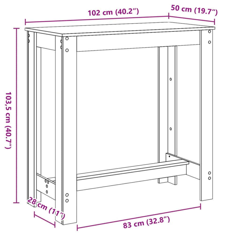 Fekete Tölgy Bárasztal 102x50x103,5 cm Mérnöki Fa