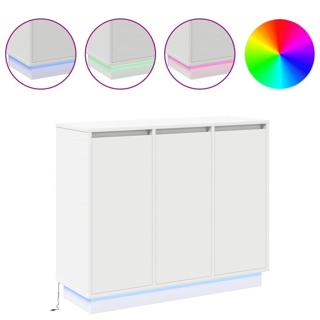 LED tálaló LED -es lámpákkal Fehér 90 x 32 x 75 cm Faanyag