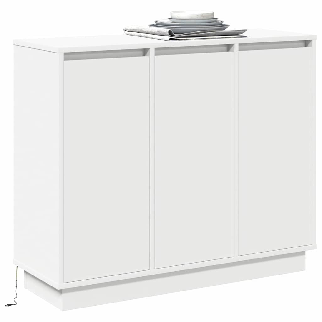 LED tálaló LED -es lámpákkal Fehér 90 x 32 x 75 cm Faanyag
