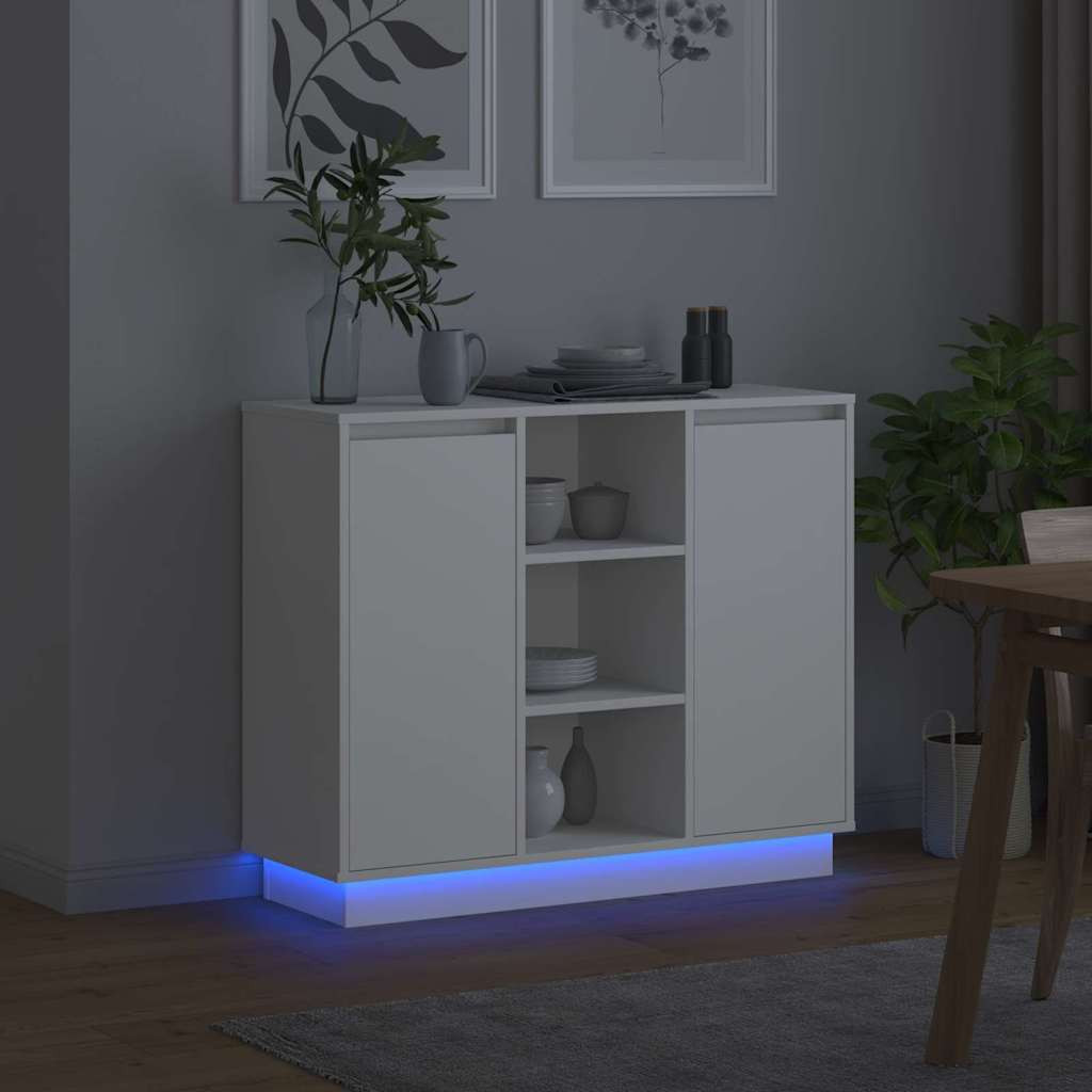 LED tálaló LED -es lámpákkal Fehér 90 x 32 x 75 cm Faanyag
