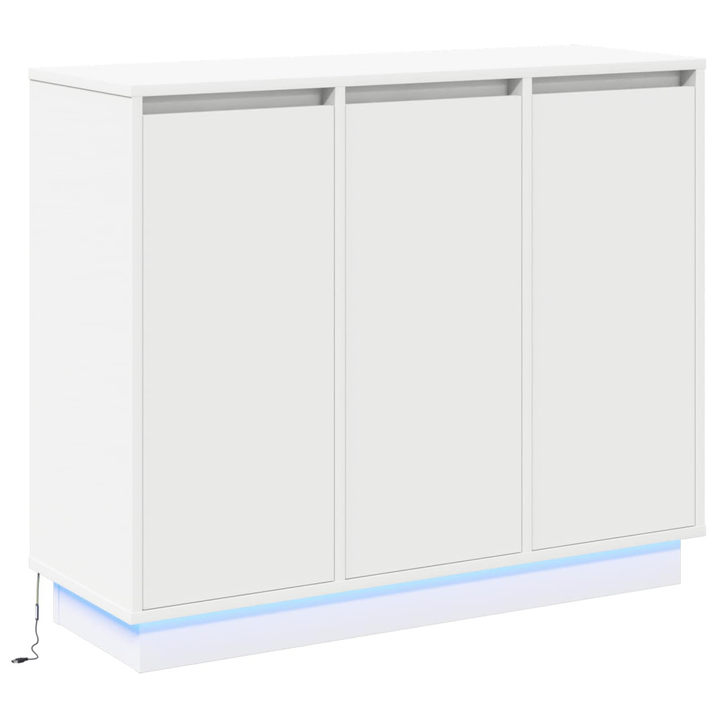 LED tálaló LED -es lámpákkal Fehér 90 x 32 x 75 cm Faanyag