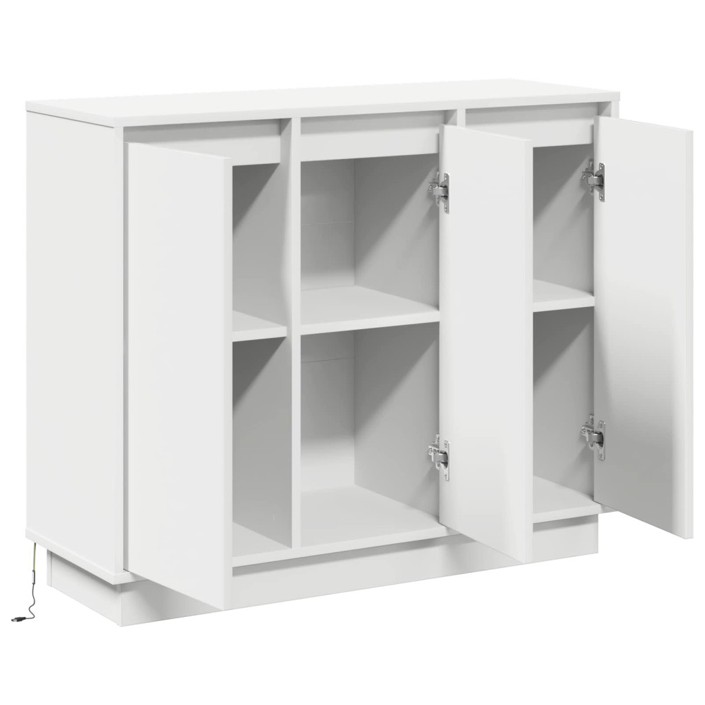 LED tálaló LED -es lámpákkal Fehér 90 x 32 x 75 cm Faanyag