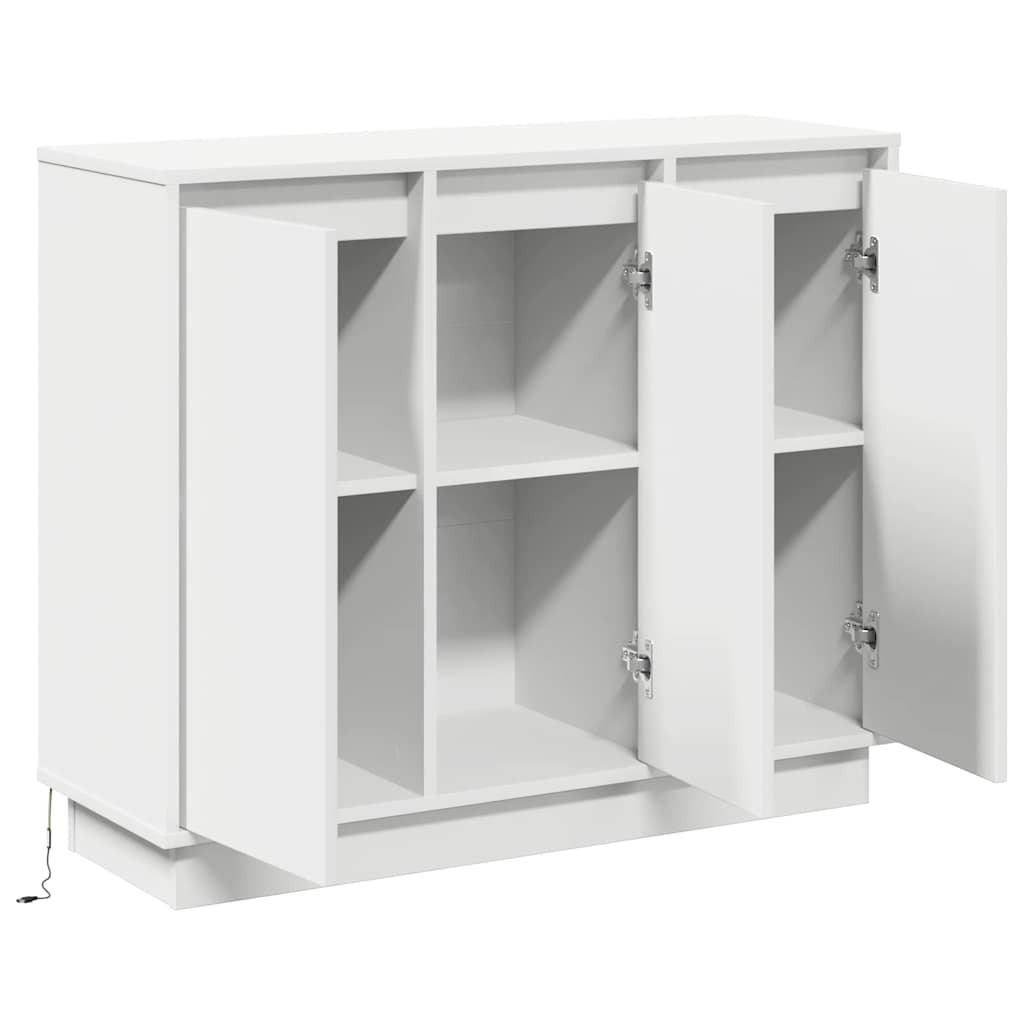 LED tálaló LED -es lámpákkal Fehér 90 x 32 x 75 cm Faanyag
