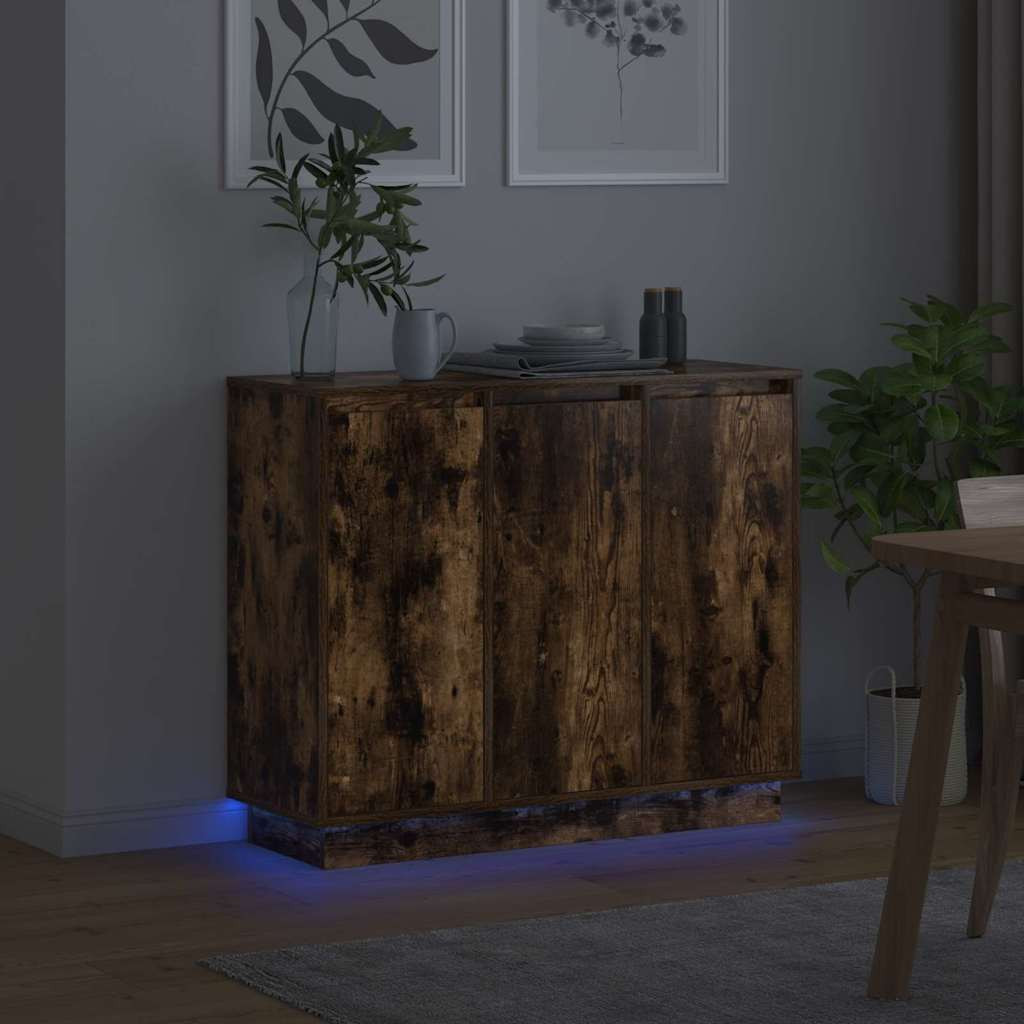 LED tálaló Füstölt tölgy 90 x 32 x 75 cm Faanyag