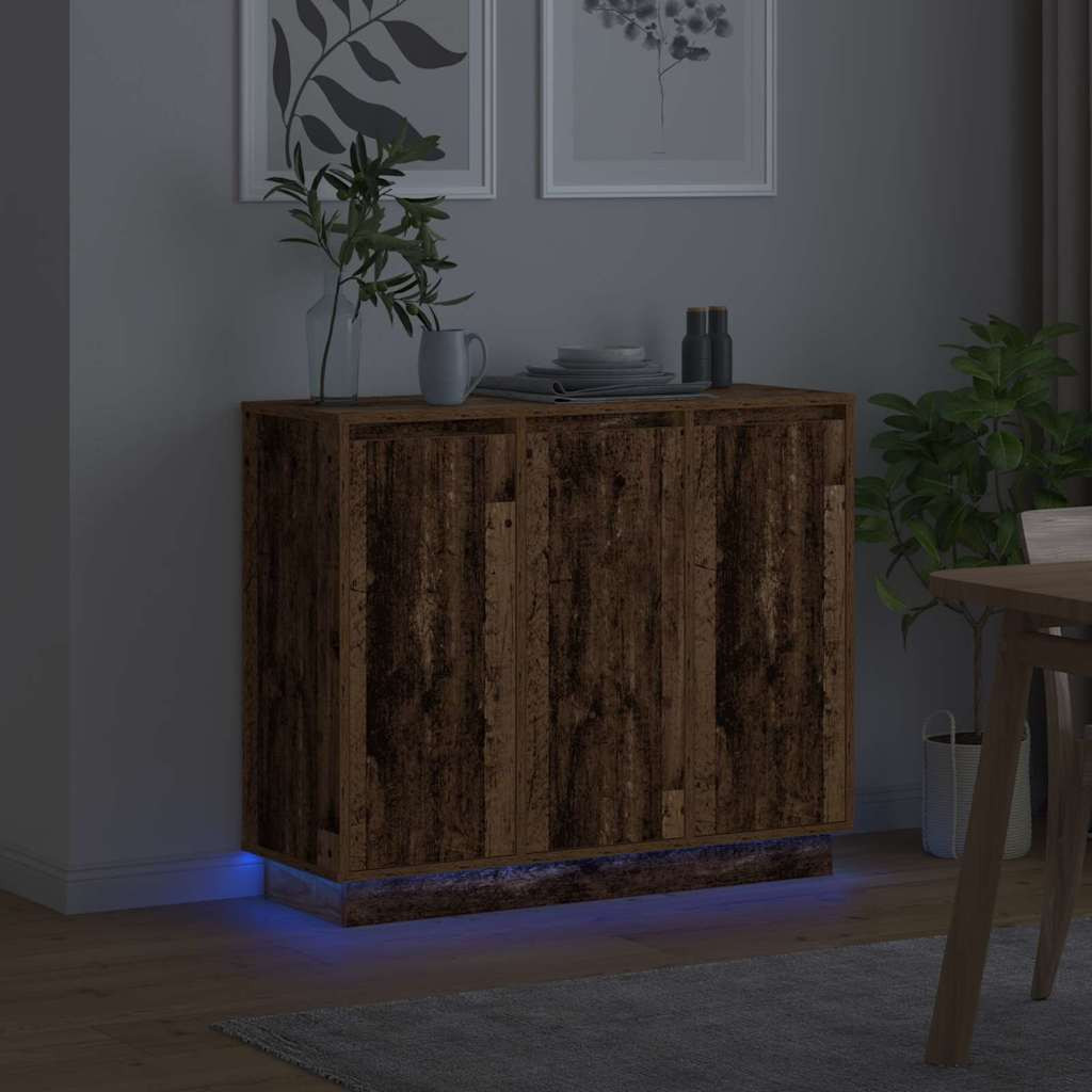 LED tálaló LED -es lámpákkal Öreg fa 90 x 32 x 75 cm Faanyag