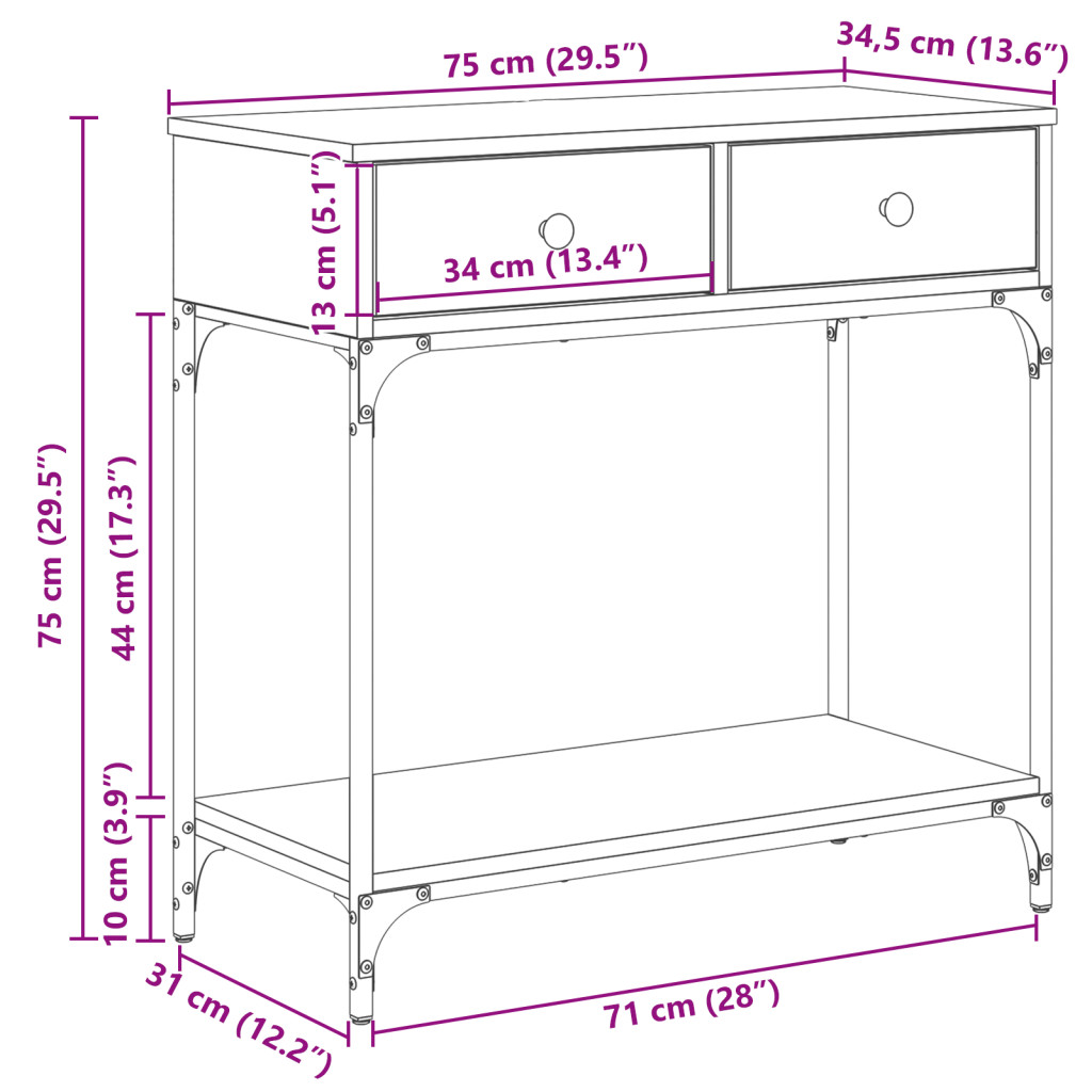 Konzolasztal Fekete tölgy 75x34.5x75 cm Mérnöki fa