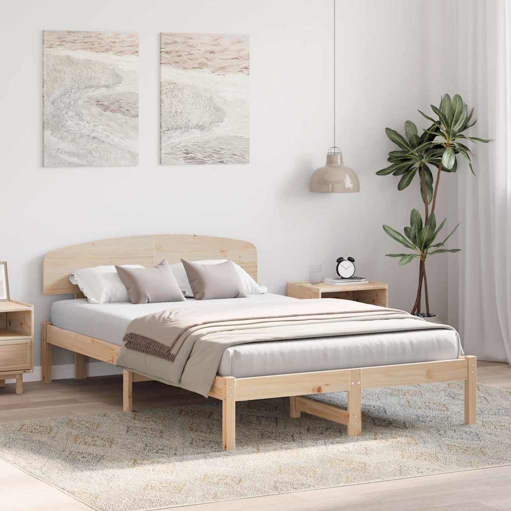 Ágykeret fejtámlával Barna 140 x 190 cm Tömör fenyőfa