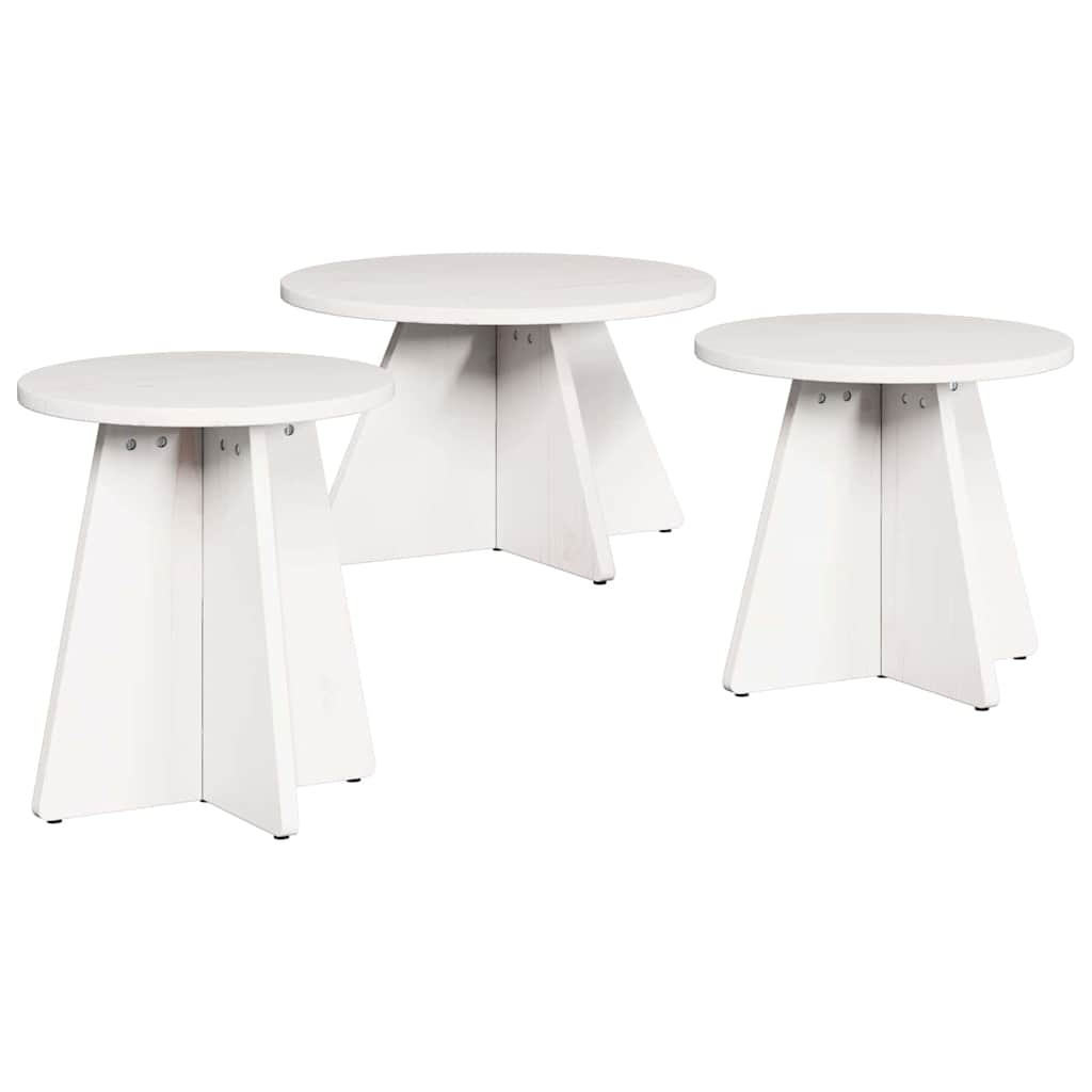 Dohányzóasztal 3 pcs Fehér 49 x 49 x 30 cm Tömör fenyőfa