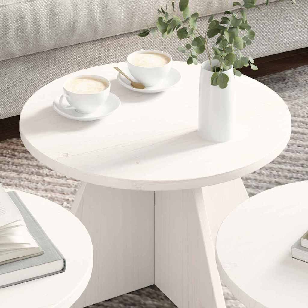 Dohányzóasztal 3 pcs Fehér 49 x 49 x 30 cm Tömör fenyőfa