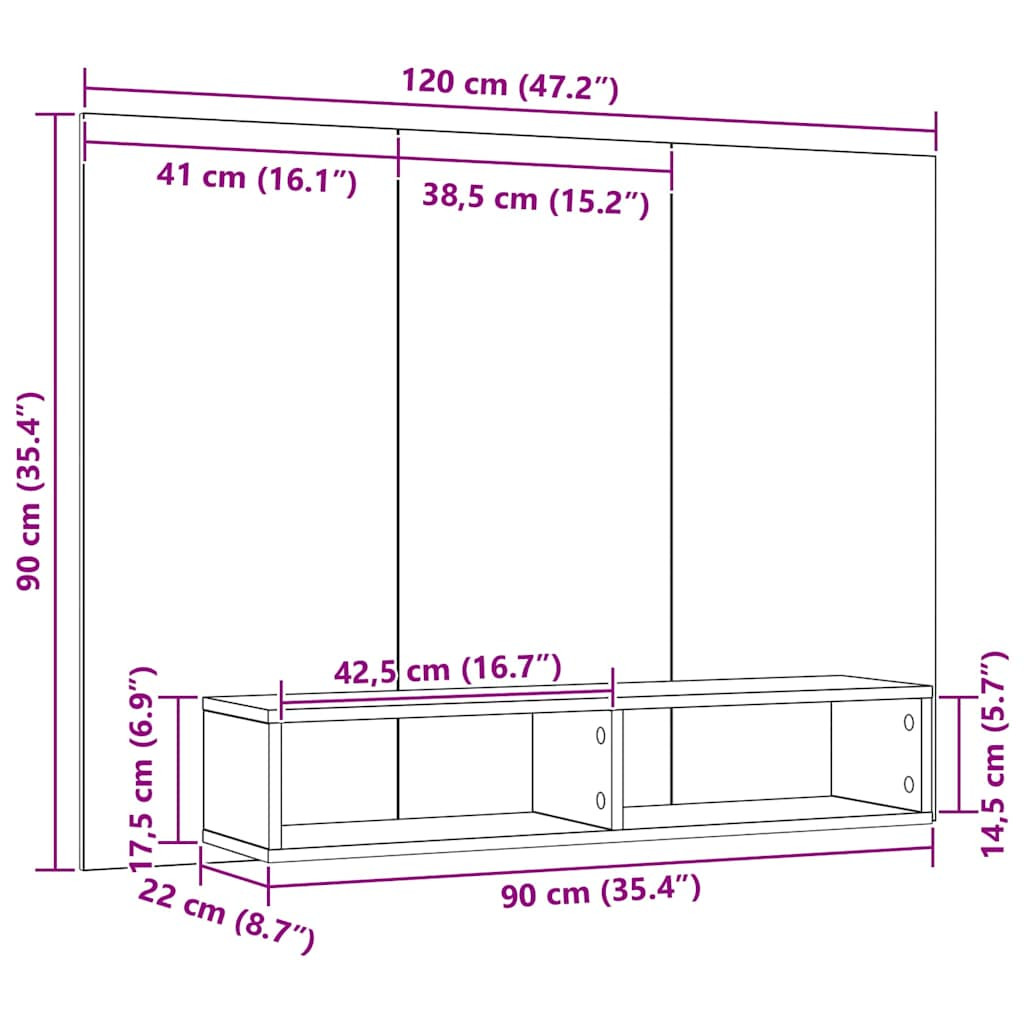 Fali TV Szekrény Musta tammi 120 x 23.5 x 90 cm Faanyag
