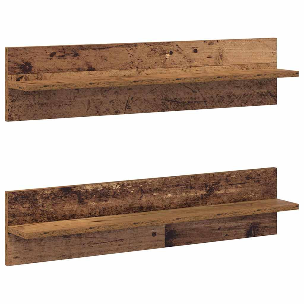 Falpolcok polcokkal 2 pcs Régi fa 80 x 11.5 x 18 cm Faanyag