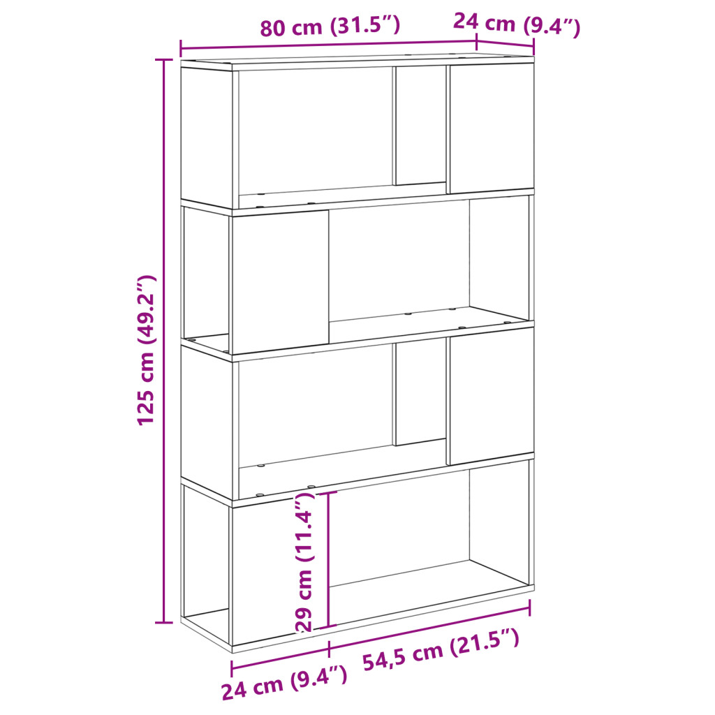 könyvespolc Régi fa Szerelt fa 80 x 24 x 124 cm Polc
